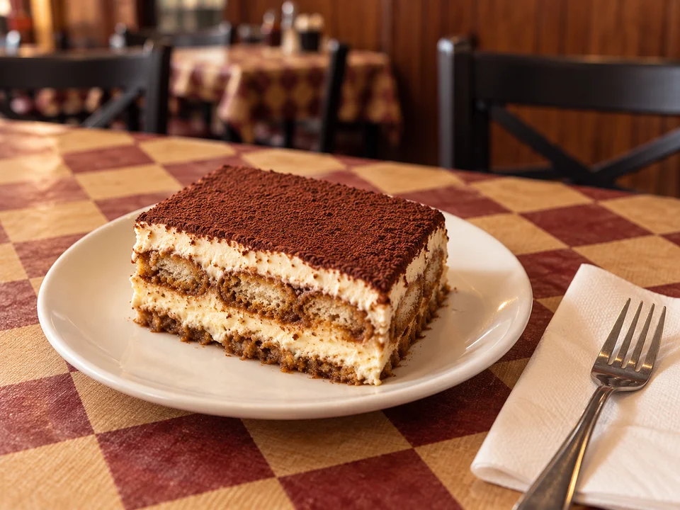 Tiramisù. AI illustration based on the printed menu.